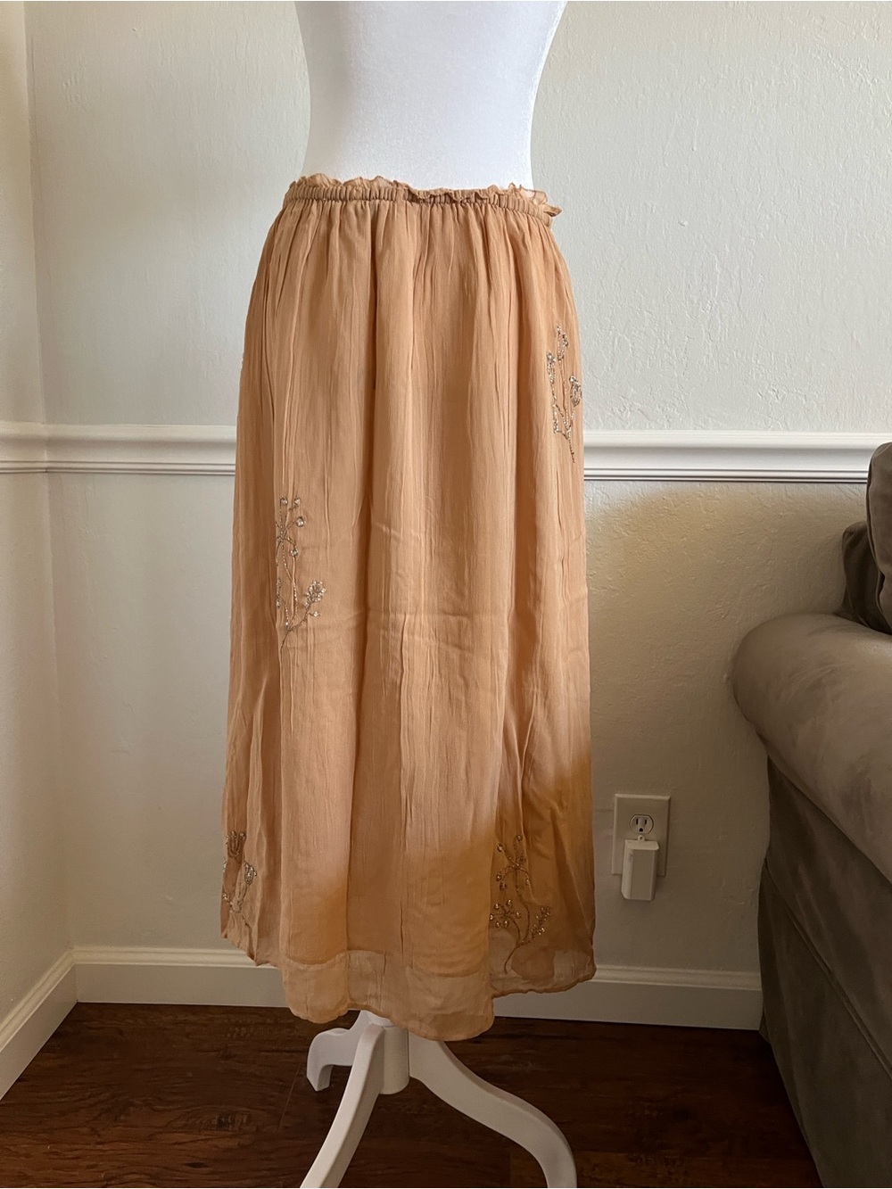 NWT Zara Tan Embroidered Midi Skirt